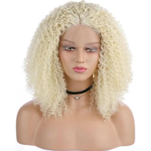 ZM Hair Fashion 613 Blonde Lace Front Synthetic Wig Short Kinky Curly Glueless Heat Resistant Fiber Hair Wigs For Black Women