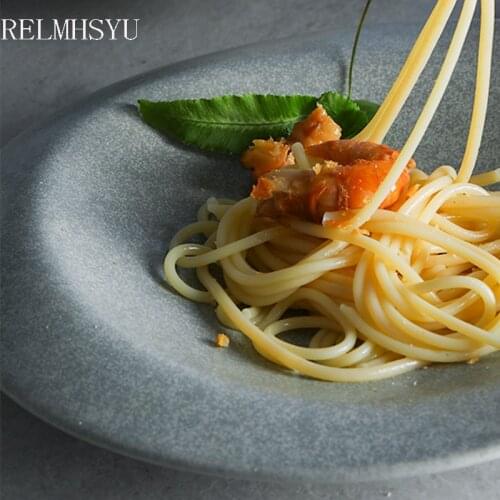 1PC RELMHSYU European Style Ceramic Stone Irregular Grey Western Pasta Food Salad Dinner Plates Tableware