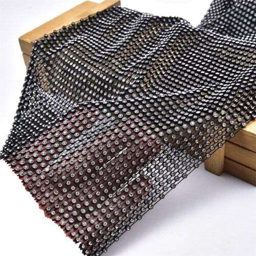 1 Yard Crystal Rhinestone Elastic Black Mesh 54/53 Rows Bling Diamond 21Cm Wide Diy Clothing Dress Sock Sexy Costume Headwear