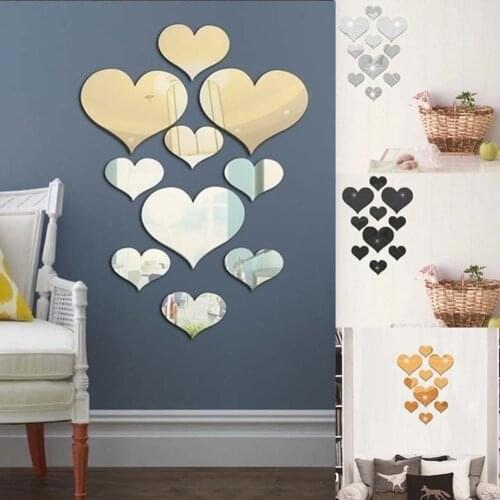 10Pcs Creative Romantic Love Heart 3D Mirror Effect Wall Art Sticker Decal Home Removable Stickers Decor For Living Room Bedroom