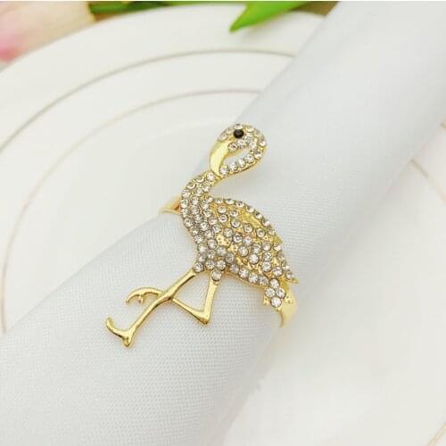 10pcs/lot Hot Napkin Ring Flamingo Napkin Buckle Diamond Napkin Ring Western Meal Cloth Ring Meal Party Desktop Decoration