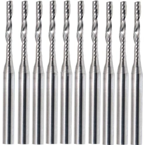 3.175x2x15mm Carbide Single Flute Spiral Bit Sharp Edge High Durability 10pcs