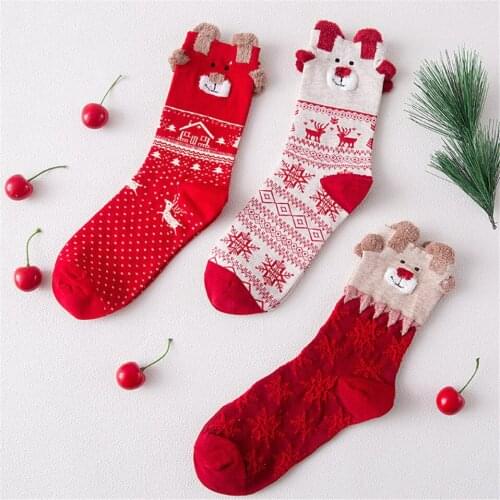 3Pairs/Lot Christmas Socks Set Women High Quality Kawaii Cotton Meias Warm Winter Chaussette Femme Wedding Sokken Wholesale