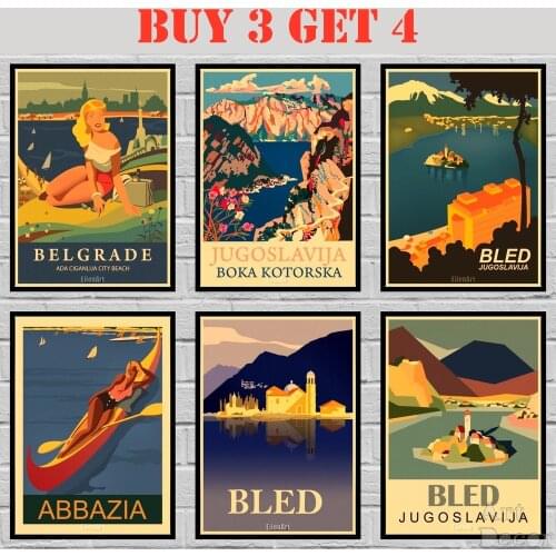 31 Designs Vintage Yugoslavia Scenery Kraft paper Poster Landscape Art Painting Abstract Fancy Wall Sticker 42X30cm
