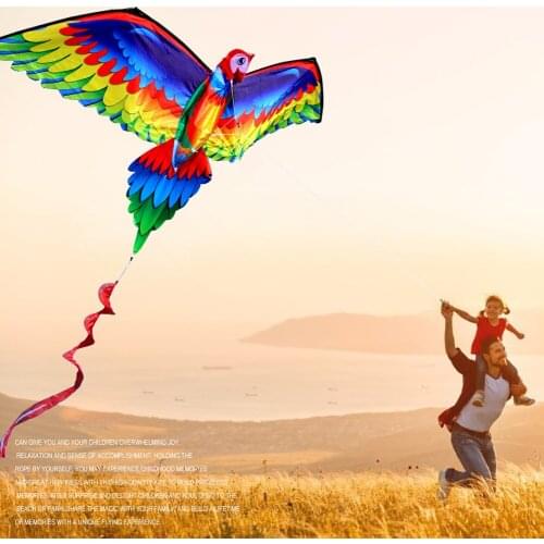 3D Rainbow Parrot Shape Kite with Single Line Realistic Flying Bird with Tail Handle Windsock Kite Children Toys for Kids Game