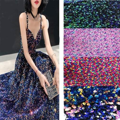 5mm Korean Flannelette Sequins Embroidered Fabric Ins New Designer DIY Haute Couture Party Dress Material Fabric 90x130cm