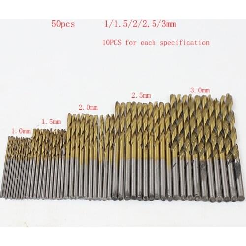 50Pcs HSS Titanium Coated Drill Bits High Speed Steel Drill Bit Set High Quality Power Drilling Tools for Wood 1/1.5/2/2.5/3mm