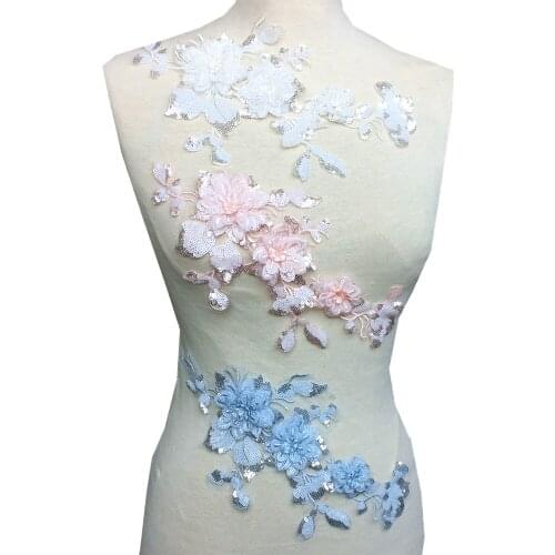 6pc 3D Flower Patch Sequin Lace Applique Embroidery Patches For Clothing Parches Bordados Para La Ropa Sew On AC1431