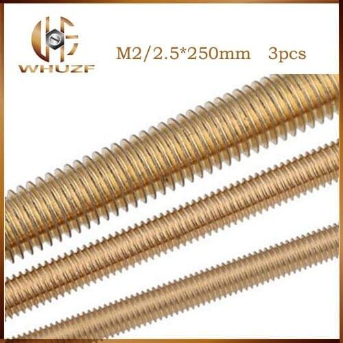 Free shipping M2 M2.5 M3 M2*250 M2x250 M2.5*250 M2.5x250 M3*250 250mm Long Brass Metric Bolt Full Thread Shaft Rod Bar Stud