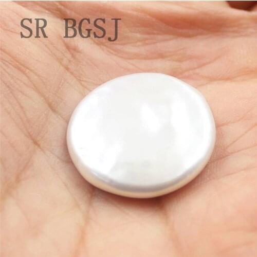 Free Shipping SR 1 Piece 18-22mm AAA Natural White Coin Button Freshwater Pearl Bead No Hole