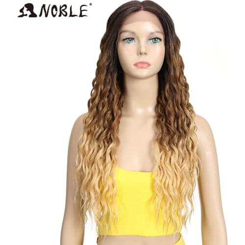 Noble Synthetic Lace Wig For Black Women 28 Inch Lace Part Long Wavy Ombre Blonde Lace Wig Heat Resistant Wigs Lace Wig