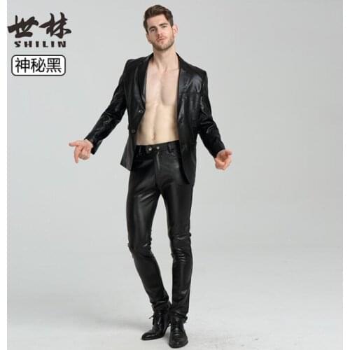 Plus velvet fashion motorcycle faux leather pants mens feet pants pu trousers for men pantalon homme autumn winter youth black