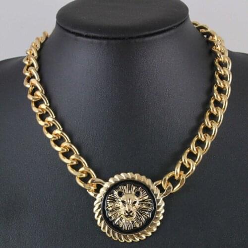 Tiger Head Embossment Pendant Necklace Gold Color Link Chain Fashion Women Jewelry Trendy