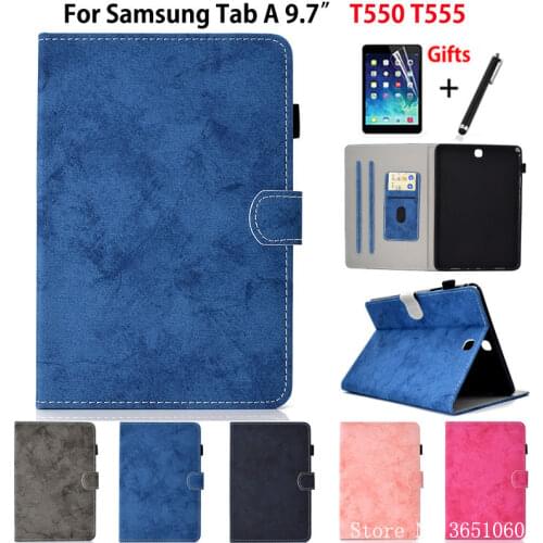SM-T555 Case For Samsung Galaxy Tab A 9.7 SM-T550 T550 T555 P550 P555 Smart Cover Funda Tablet Protector Stand Shell +Film+Pen