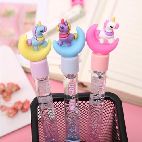 Kawai Gel Pen Moon Unicorn / Flamingo / Bear paw / Magic wand/ Flower Quicksand Student Office School Stationery Children Prize