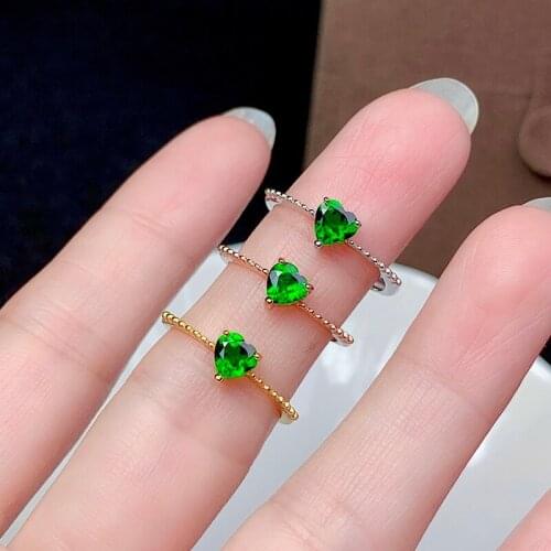 Natural Diopside Ring for Women Party Fine Jewelry S925 Silver Heart Cuted Gemstones With Certificate Top Quality Gifts 5*5MM