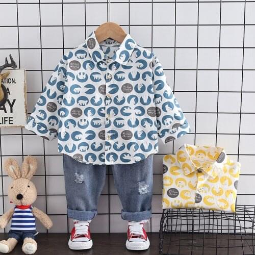 Fashion Children Boys Clothes Set Spring Autumn Toddler Boy Clothes Cotton Long Sleeve Cartoon Shirt+Denim Pants Baby Clothing