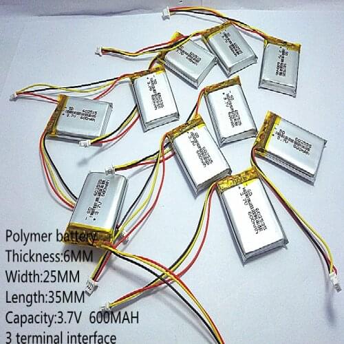 10 pcs 3.7V 600mAh 602535 Li-Po Polymer li ion Rechargeable Battery For Mp3 MP4 GPS DVD Tablet PC bluetooth E-books