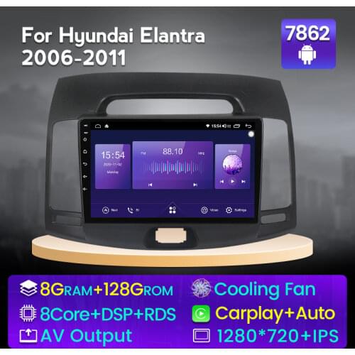 Mekede 7862 6GB+128GB QLED 1280*720 DSP 4G LTE Android 10.0 Car Navigation GPS Radio Player For Hyundai Elantra 4 HD 2006 2012