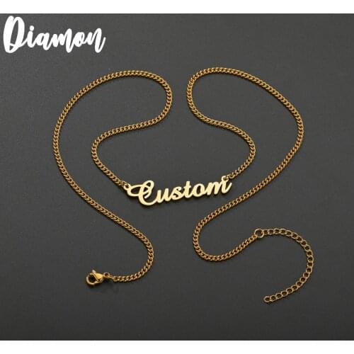 Diamon Customized Fashion Stainless Steel Name Necklace Personalized Letter Gold NK Chain Necklace Pendant Nameplate Gift