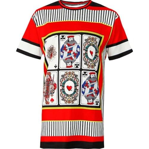 3D short-sleeved European Style Adult Mens Red creative poker O-neck T-shirt
