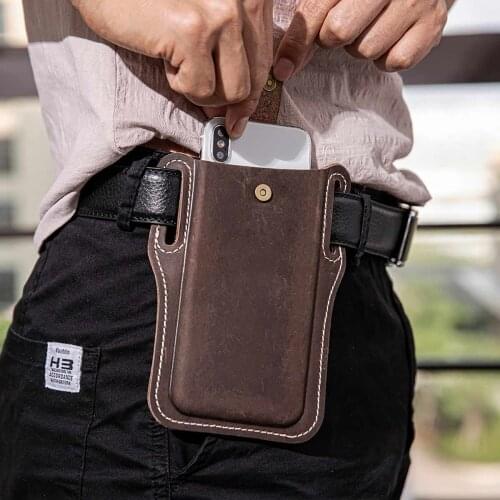 Mens Genuine Leather Waist Bag Retro EDC Tool Organizer Can Accommodate 6.3 Inch Cell Phone Bag Waist Belt Wallet Card, Holder