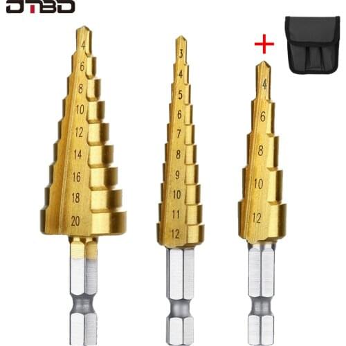 3-12mm 4-12mm 4-20mm HSS Straight Groove Step Drill Bit Set Titanium Coated Wood Metal Hole Cutter Core Drill Bit Set