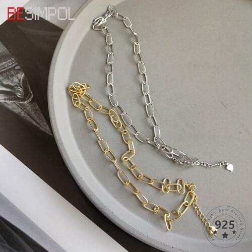 Besimpol 925 Sterling Silver Crude Chain Necklace Industrial Wind Simple Wild Elegant Choker Necklace for Women Fine Jewelry