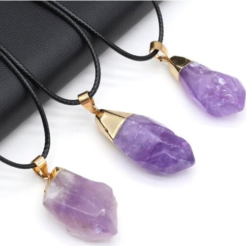 Natural Amethysts Pendant Necklace Charms Water Drop Shape Agates Pendant Necklace for Jewerly Pary Gift 20x40mm Length 40cm