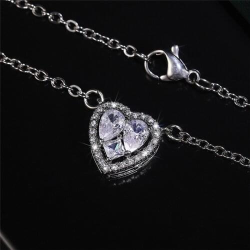 Huitan Love Shaped Pendant Necklace Silver Color White Cubic Zirconia Shiny Fashion Accessories for Women Delicate Party Jewelry