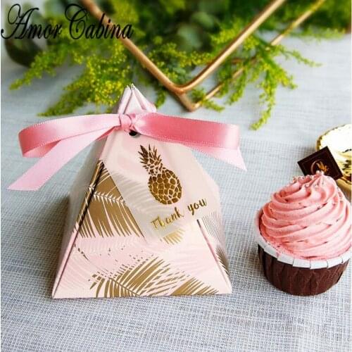 Pyramid Wedding Party Supplies Leaf Candy Box with Thanks Card Gift Box Square Pack Feather Baby Shower Chocolate Box