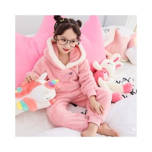 Girls Pajamas Sets Thicken Warm Winter Rabbit Ears Sleepwear for Girls 2019 High Quality Flannel Children Nightclothes 4-10 Y