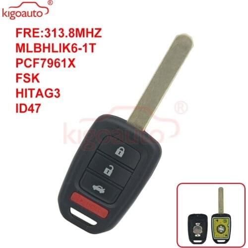 Kigoauto Remote key 3 button with panic 313.8Mhz MLBHLIK6 1T HON66 for Honda Accord CRV Civic 2014