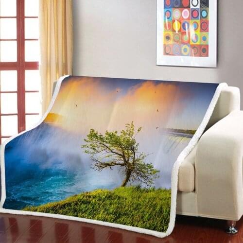 Modern Landscape Printing Blanket 3D Waterfall Tree Blanket Child Adult Nap Office Blanket Plus Plush Soft Blanket