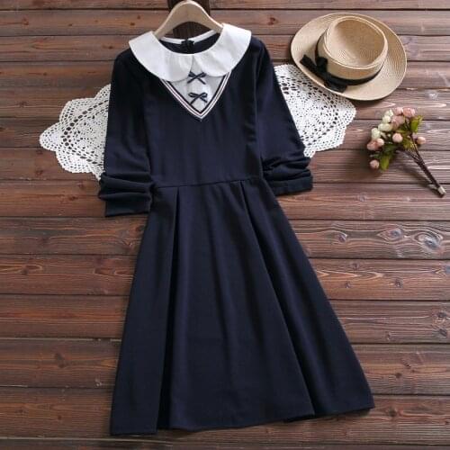 Spring Women Elegant Dress Bowknot Vintage Long Sleeve Kawaii Dress