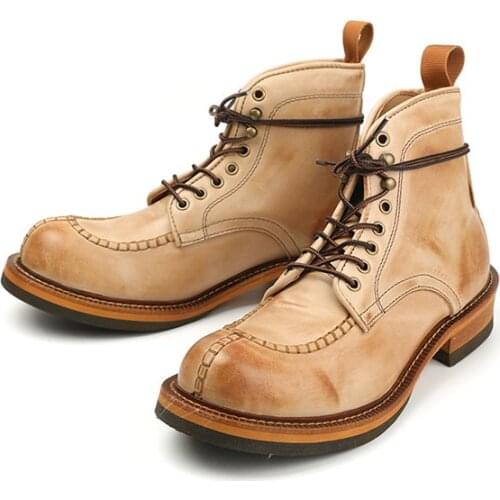 Yomior Vintage British Men Casual Shoes Cow Leather High Quality Dress Ankle Boots Handmade Tooling Motorcycle Boots Work Boots