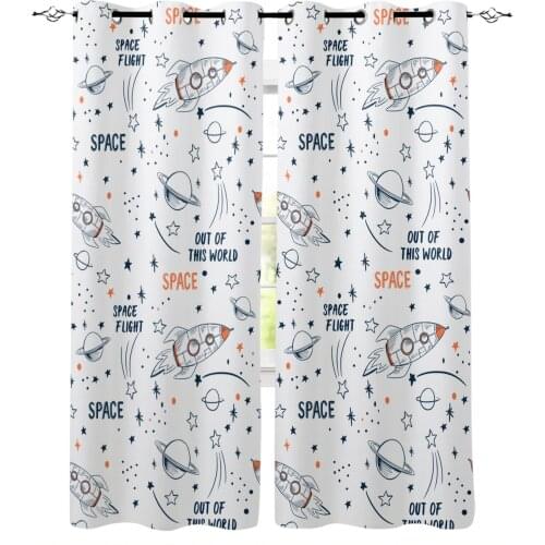 Universe Space Rocket Cartoon White HomeWindow Curtain for Kids Room Bedroom Curtain for Girls Colorful cortinas