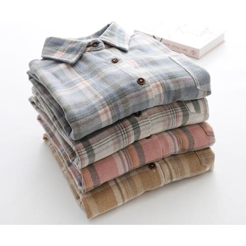 2020 Autumn Winter Thick Woolen Shirt Coat Women Korean Loose Retro Plaid Shirt Tops BoyFriend Coat Outerwear