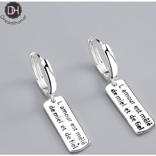 Dreamhonor Female 925 Silver Retro Vintage Geometric Rectangle Language Clip Earrings Women Jewelry