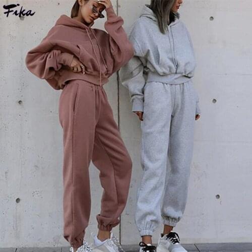 Two Piece Set Womens Outfits Autumn Winter Tracksuit 2021 Women Soild Colors Oversized Hoodie and Pants Casual Sport Suit