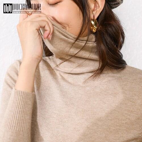 Duckwaver 2020 New Women Autumn Winter Turtleneck Long Sleeved Half High Collar Pullover Mink Hair Knitted Sweater Tops Black