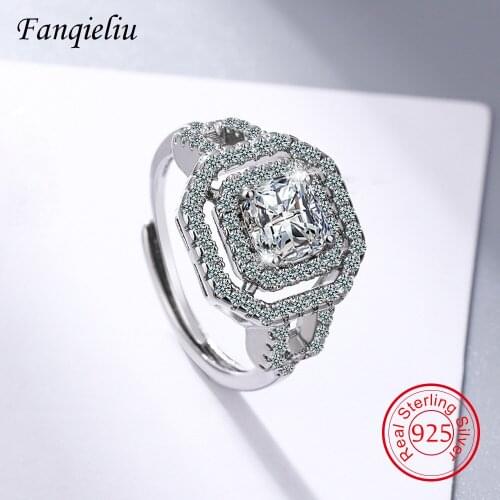 Fanqieliu Square Crystal Wedding Bands Girl Adjustable Size Real 925 Sterling Silver Ring For Women FQL21361