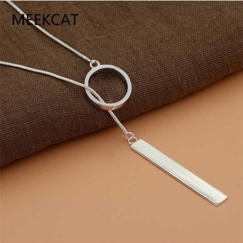 Genuine 925 Sterling Silver Round Circle Line Geometric Pendant Necklaces for Women Sterling Silver Jewelry SCN304