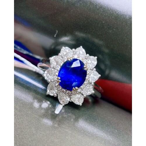 LR712 Blue Sapphire Ring 2.03ct Real Pure 18 K Natural Unheat Blue Sapphire Gemstone Diamonds Stone Female Ring
