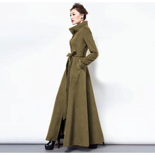 Women Wool Coat Winter 2021 New Retro Thicken Warm Turtleneck Fashion Single Breasted Long Woolen Trench Outerwear Female