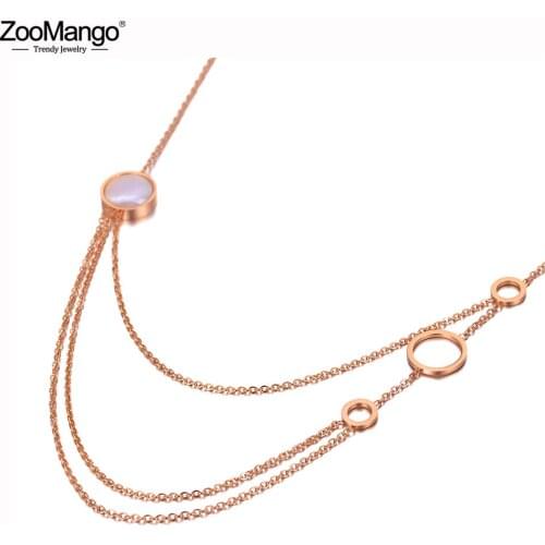 ZooMango Trendy Bohemia Stainless Steel Three Layer Geometry Circle Charm Choker Necklace Beach Chain Necklace For Women ZN20060