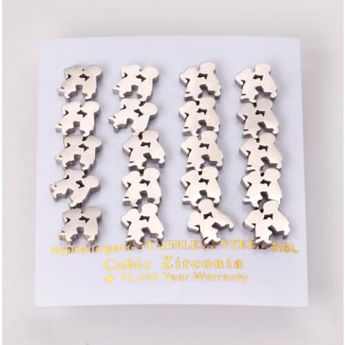 10 Couples Stud Earrings Stainless Steel For Romantic Style Silver Color Boys and Girls Cartoon Creative jewelry Earrings Gift