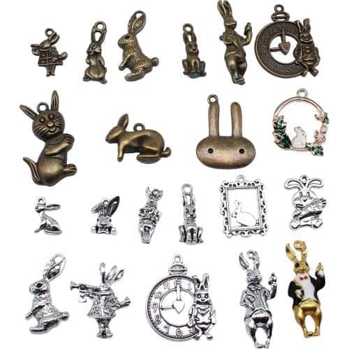 4pcs Charms 3D Stereo Rabbit 36x15mm Antique Pendant Fit Vintage Tibetan Bronze Silver Color DIY For Handmade Jewelry