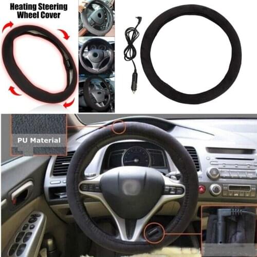 12V 38cm Universal Steering Covers Car Lighter Plug Wireless Charging Warm Electric Heating Safety Steering Wheel Cover