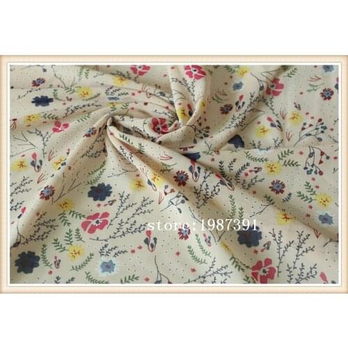 150cm width chiffon fabric small flowers pattern light beige background can see through for skirt suit-dress headband CH-6239